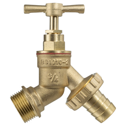 25mm MDPE Wall Flange Kit - Wall Plate Elbow with 3/4" Brass Garden Tap & Barb Hose Fitting - Easy to Install Water Hose Connector