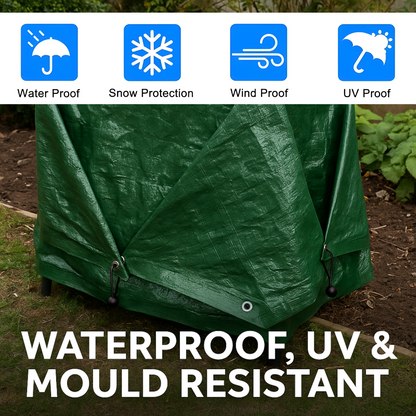 6 x 6 m Tarpaulin Cover - Green 90GSM - Waterproof, Frost-Resistant, UV Protection, Multipurpose, Groundsheet