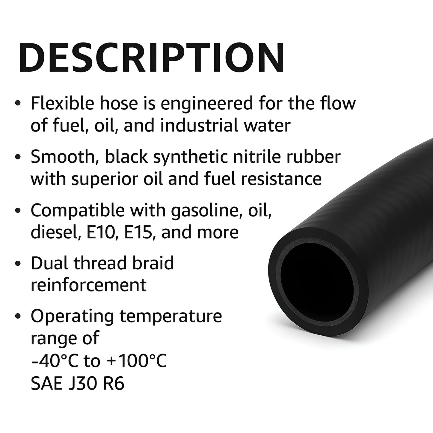 Fuel and Oil Hose 6.0 mm x 1 m SAE J30 R6 - Flexible Nitrile Rubber Petrol Diesel Oil and Water Pipe - Reinforced Fuel Line