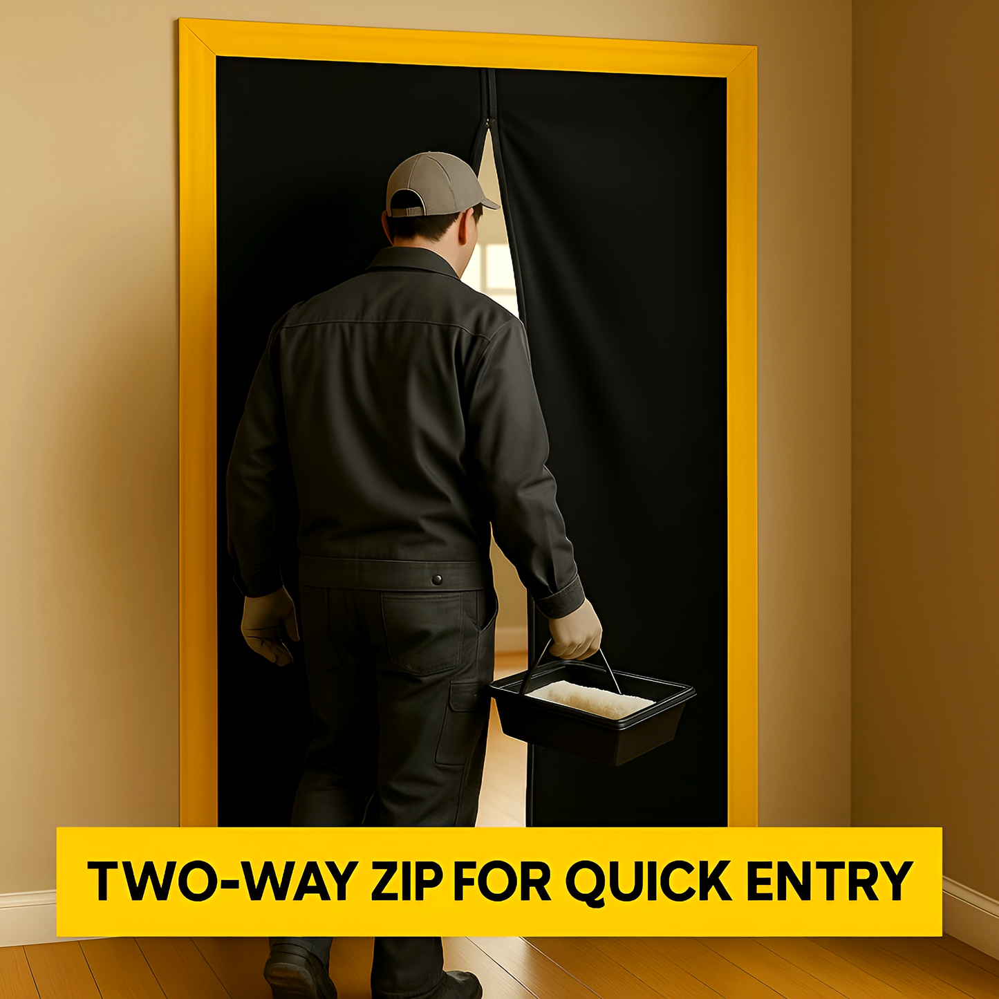 2 x Dust Door with Zip 110 x 220 cm - Dust-Barrier Doorway Curtain - Double-Sided Zip - Tape-Mount - Trim to Fit - Reusable Fabric