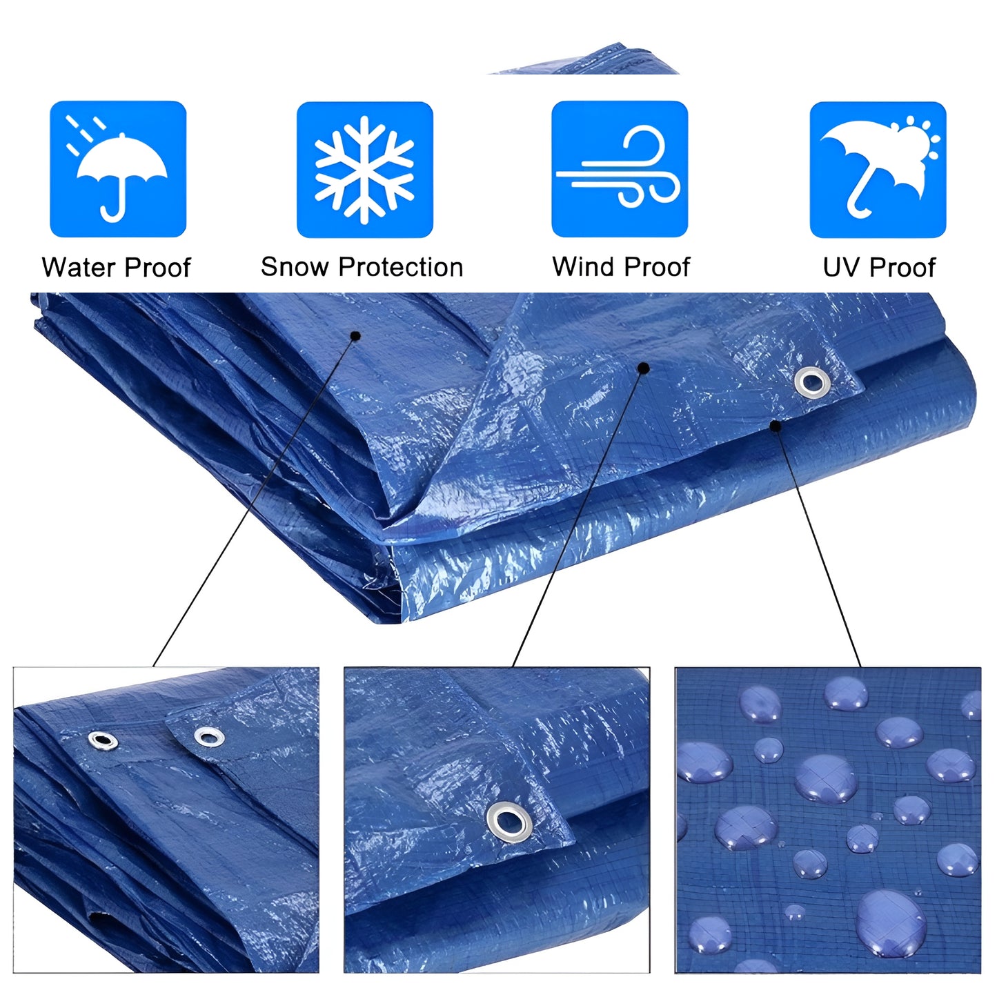 6 x 12 m Tarpaulin Cover - Blue 50GSM - Waterproof, Frost-Resistant, UV Protection, Multipurpose, Groundsheet