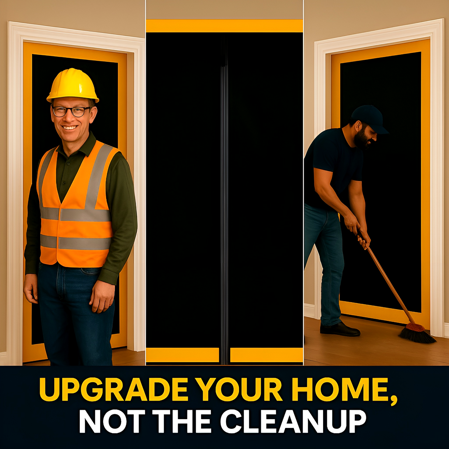 2 x Dust Door with Zip 110 x 220 cm - Dust-Barrier Doorway Curtain - Double-Sided Zip - Tape-Mount - Trim to Fit - Reusable Fabric