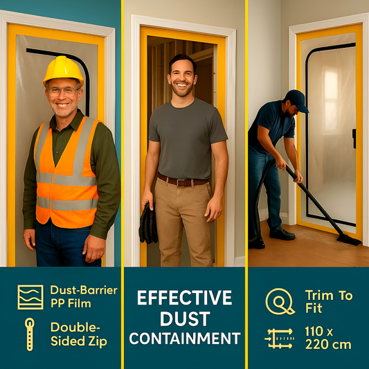 Dust Door with Zip 110 x 220 cm - Renovation Dust-Barrier Curtain for Doorways - Double-Sided Zipper - Tape Mount - Trim to Fit