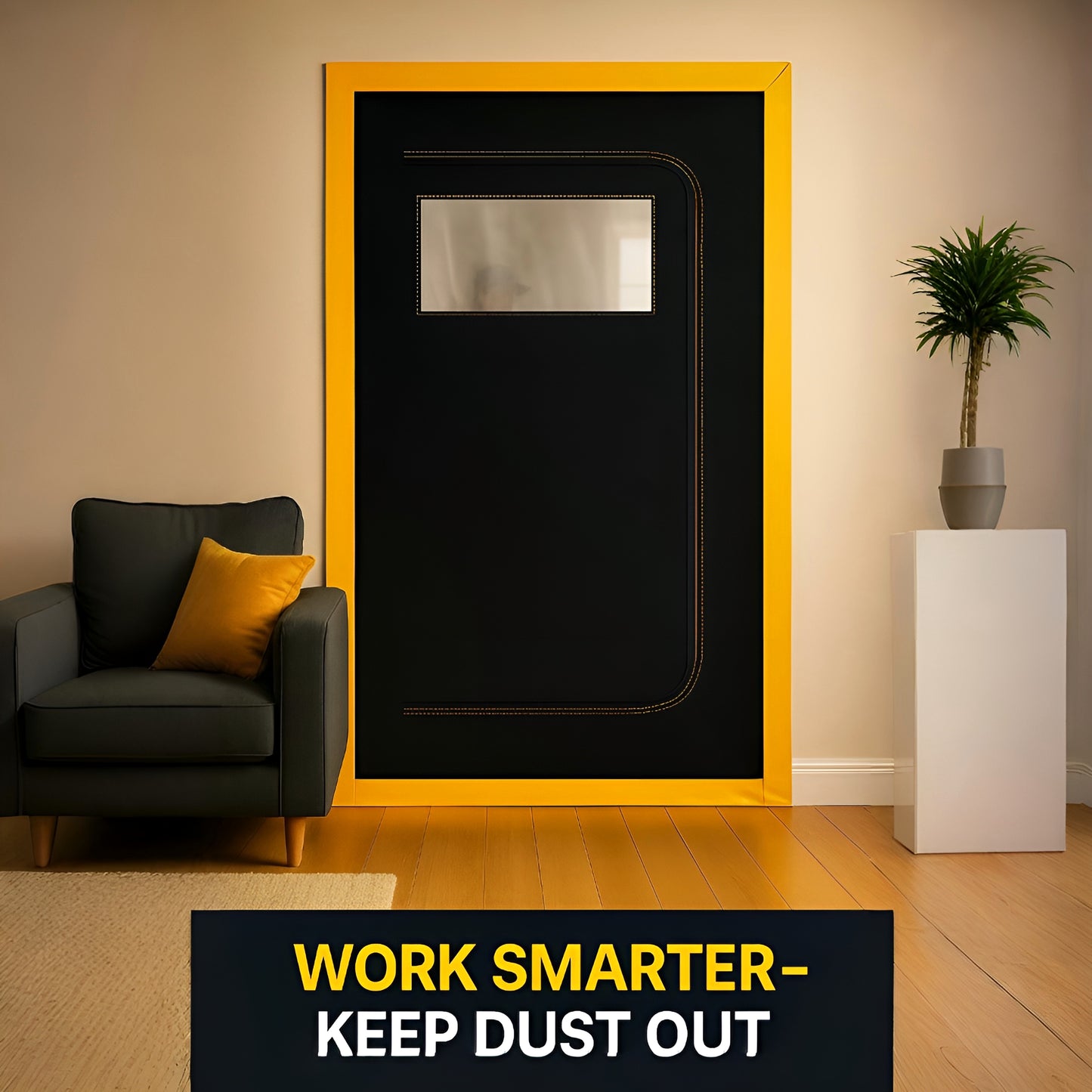 Dust Door with Window & Zip 110 x 220 cm - Dust-Barrier Doorway Curtain - Two-Way C-Path Zip - Viewing Panel - Tape-Mount