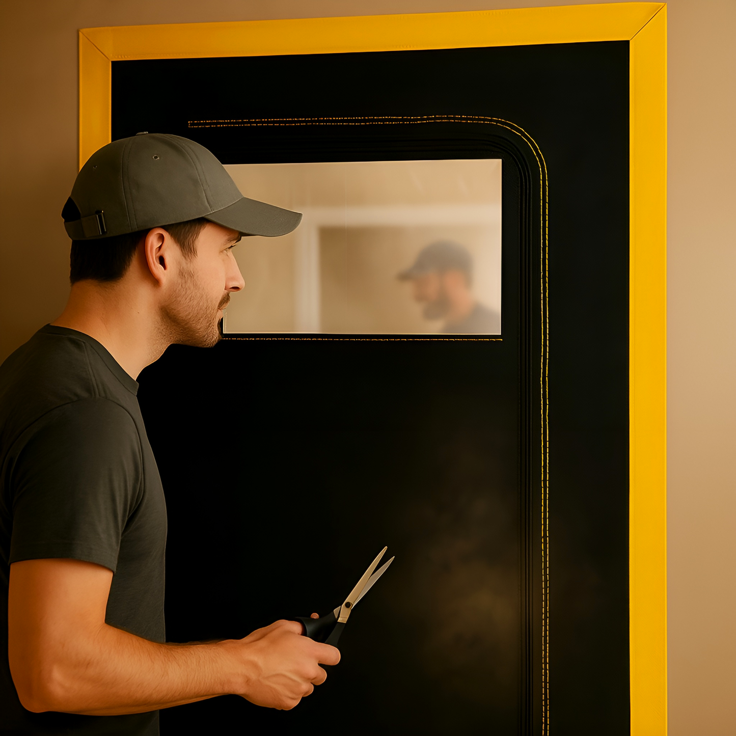 Dust Door with Window & Zip 110 x 220 cm - Dust-Barrier Doorway Curtain - Two-Way C-Path Zip - Viewing Panel - Tape-Mount