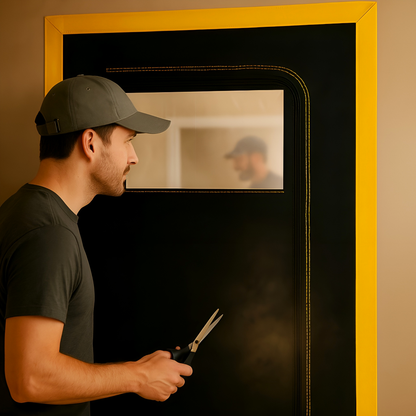 Dust Door with Window & Zip 110 x 220 cm - Dust-Barrier Doorway Curtain - Two-Way C-Path Zip - Viewing Panel - Tape-Mount