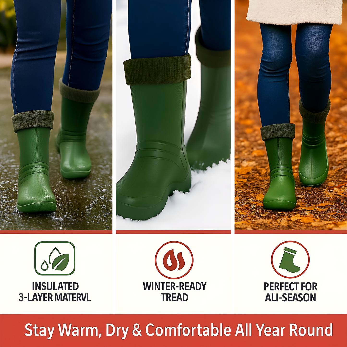 Olive Womens Lightweight EVA Wellington Boots with Warm Fleece Liner - Waterproof Ladies Wellies for Gardening (7 UK / 40 EU)