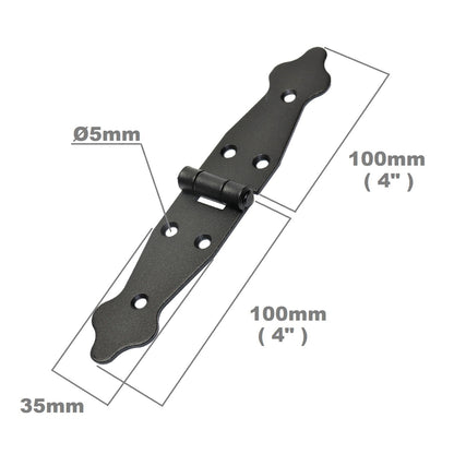 2 Pcs x 100+100 mm Backflap Hinge Black, Steel Back Flap Hinges, Weather Resistant, Rust Proof Powder Coating, Strap Hinges