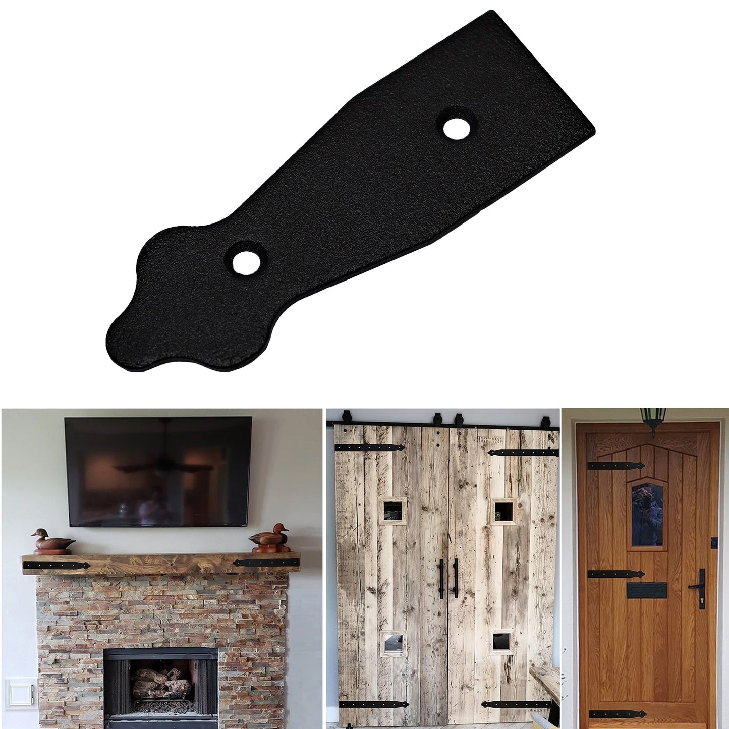 Pack of 2 x 100 mm Dummy Hinge Heads, Black Steel, Vintage False Strap Hinges, Weather Resistant, Rust Proof Powder Coating