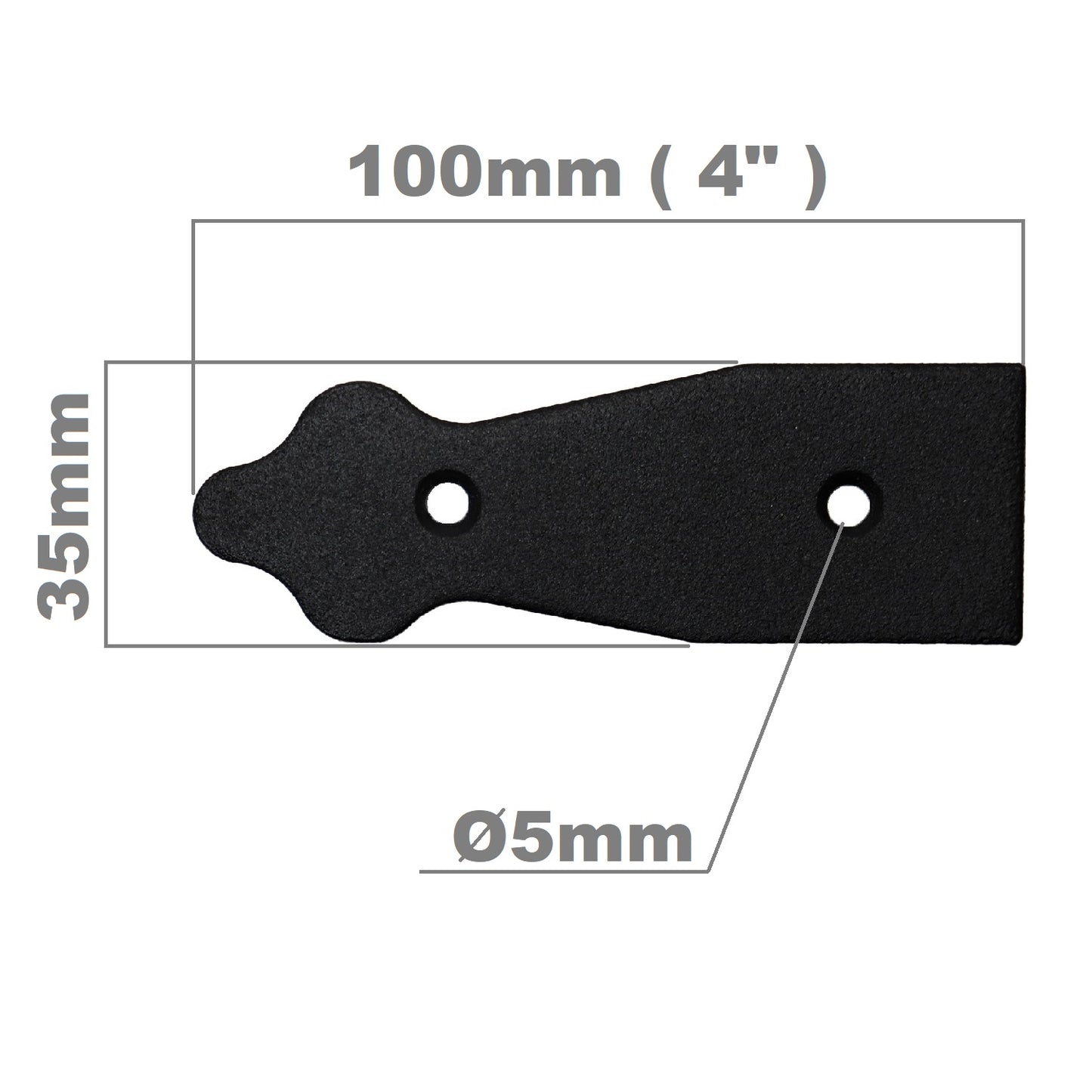 Pack of 1 x 100 mm Dummy Hinge Head, Black Steel, Vintage False Strap Hinge, Weather Resistant, Rust Proof Powder Coating