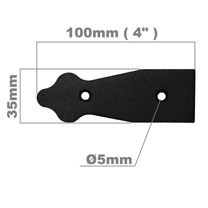 Pack of 2 x 100 mm Dummy Hinge Heads, Black Steel, Vintage False Strap Hinges, Weather Resistant, Rust Proof Powder Coating