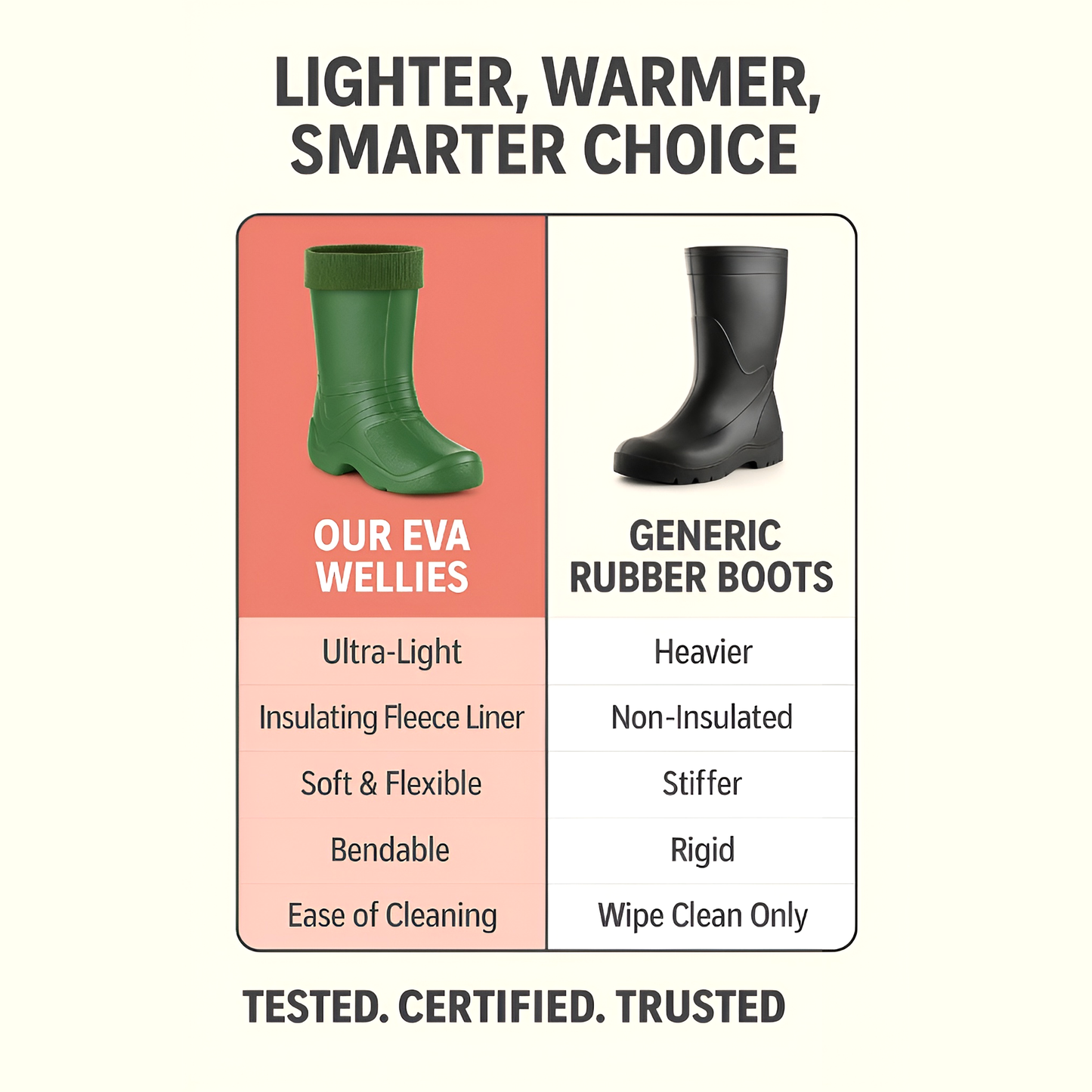 Olive Womens Lightweight EVA Wellington Boots with Warm Fleece Liner - Waterproof Ladies Wellies for Gardening (6 UK / 39 EU)