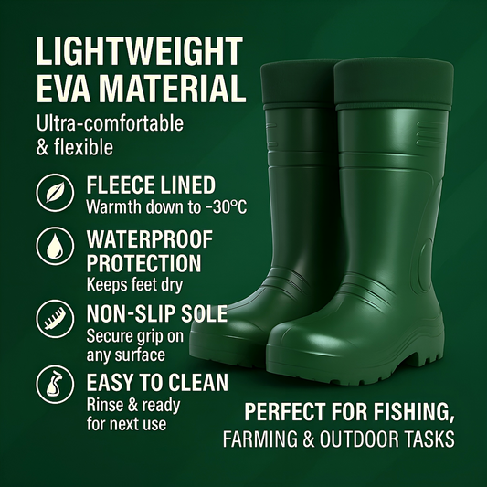 Green Mens Thermal Waterproof Wellington Boots - Lightweight EVA Fleece Lined Insulated Wellies - Warm Fishing (9.5 UK / 44 EU)