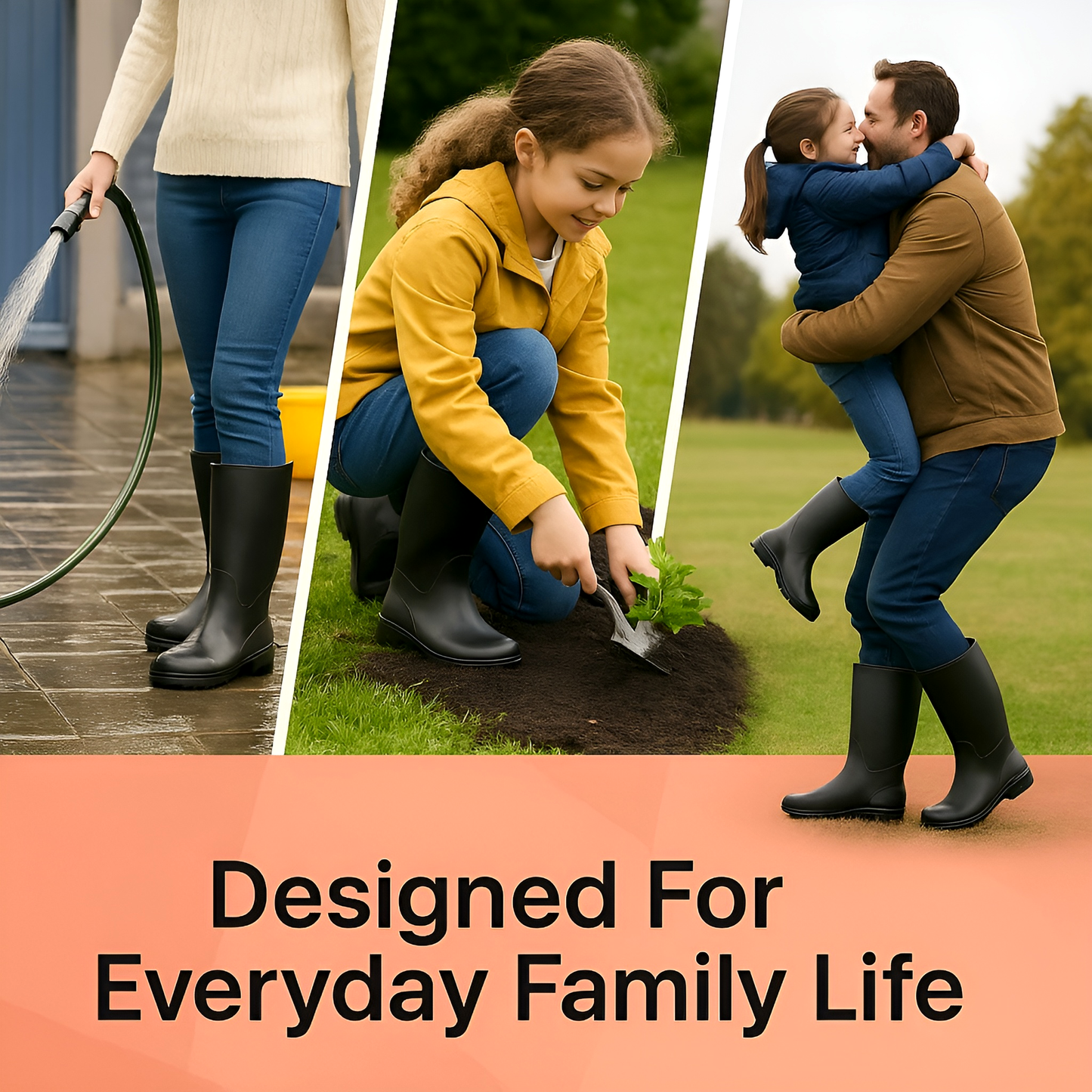 Black PVC Ladies Wellington Boots - Waterproof Rain Boots for Women - Comfortable Easy-Clean Design & Non-Slip Sole (8 UK / 41 EU)