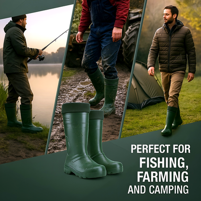 Green Mens Thermal Waterproof Wellington Boots - Lightweight EVA Fleece Lined Insulated Wellies - Warm Fishing (11 UK / 46 EU)