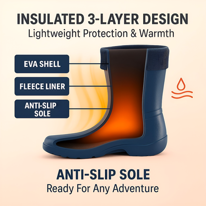 Navy Womens Lightweight EVA Wellington Boots with Warm Fleece Liner - Waterproof Ladies Wellies for Gardening (8 UK / 41 EU)