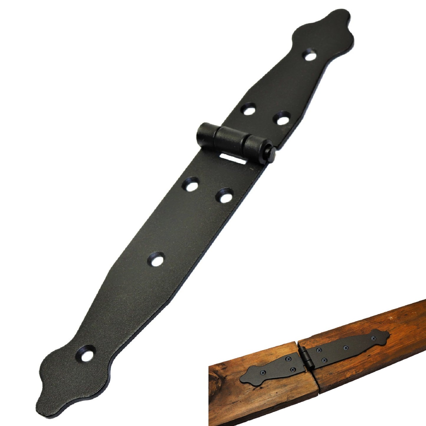 2 Pcs x 100+150 mm Backflap Hinge Black, Steel Back Flap Hinges, Weather Resistant, Rust Proof Powder Coating, Strap Hinges