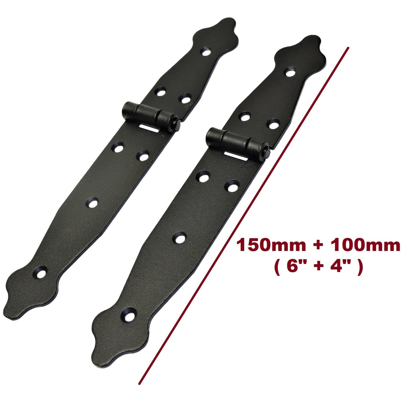 2 Pcs x 100+150 mm Backflap Hinge Black, Steel Back Flap Hinges, Weather Resistant, Rust Proof Powder Coating, Strap Hinges