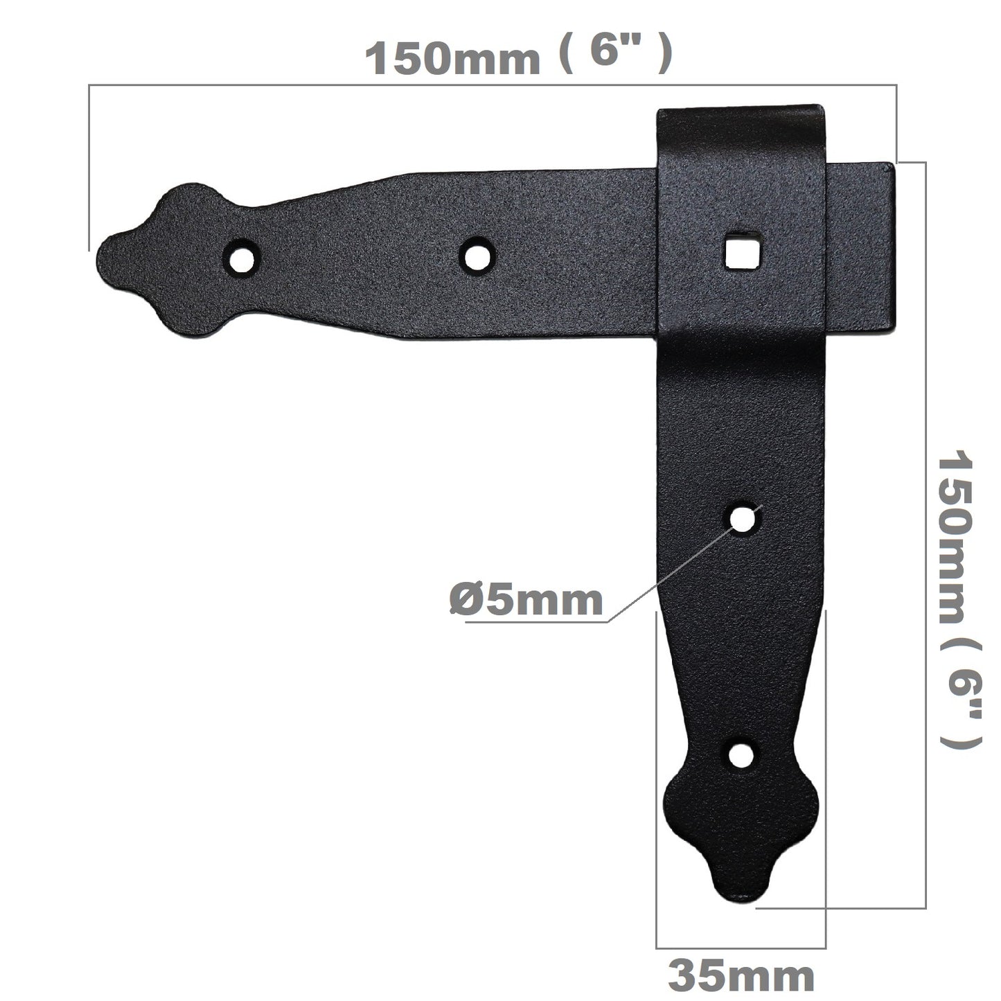 Pack of 2 x Flat Corner L Shape Plate, 150 x 150 mm Black Flat Right Angle Bracket, Decorative, Powder Coated Steel Repair Brace