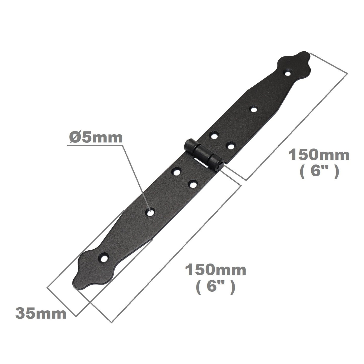 1 Pc x 150+150 mm Backflap Hinge Black, Steel Back Flap Hinges, Weather Resistant, Rust Proof Powder Coating, Strap Hinges