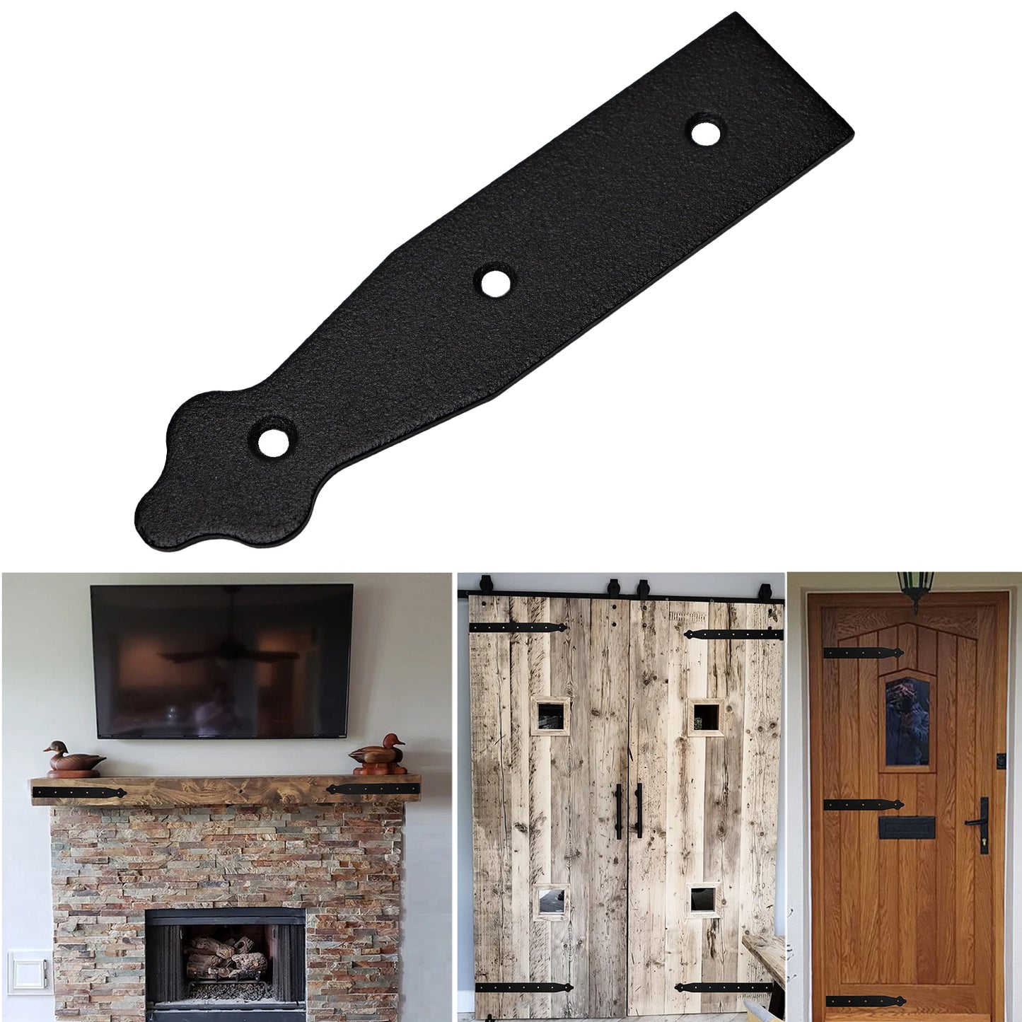 Pack of 1 x 150 mm Dummy Hinge Head, Black Steel, Vintage False Strap Hinge, Weather Resistant, Rust Proof Powder Coating