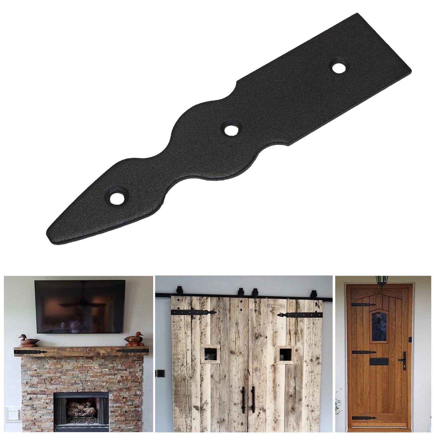 Pack of 2 x 100 mm Dummy Hinge Heads, Vintage False Strap Hinge, Black Steel, Weather Resistant, Rust Proof Powder Coating