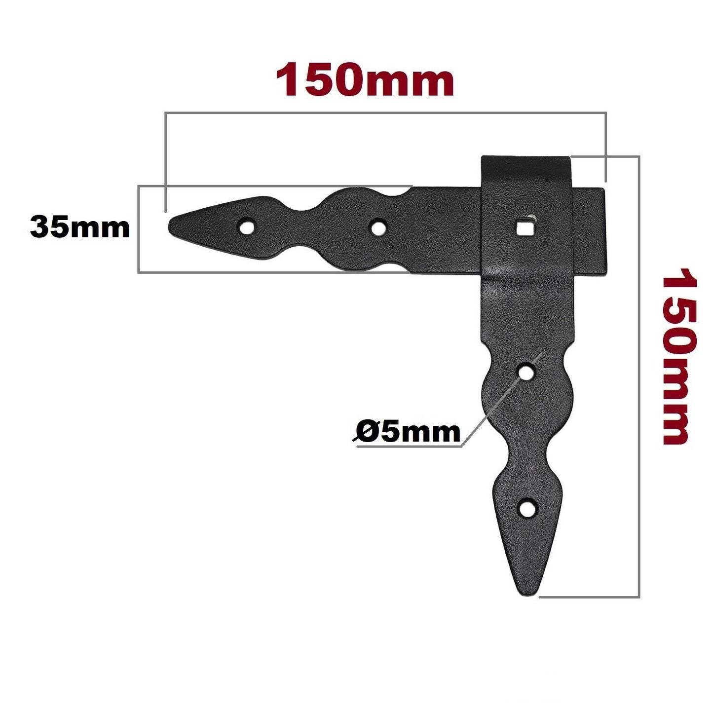 Pack of 2 x Flat Corner L Shape Plate, 150 x 150 mm Black Flat Right Angle Bracket, Powder Coated Steel Repair Brace Support