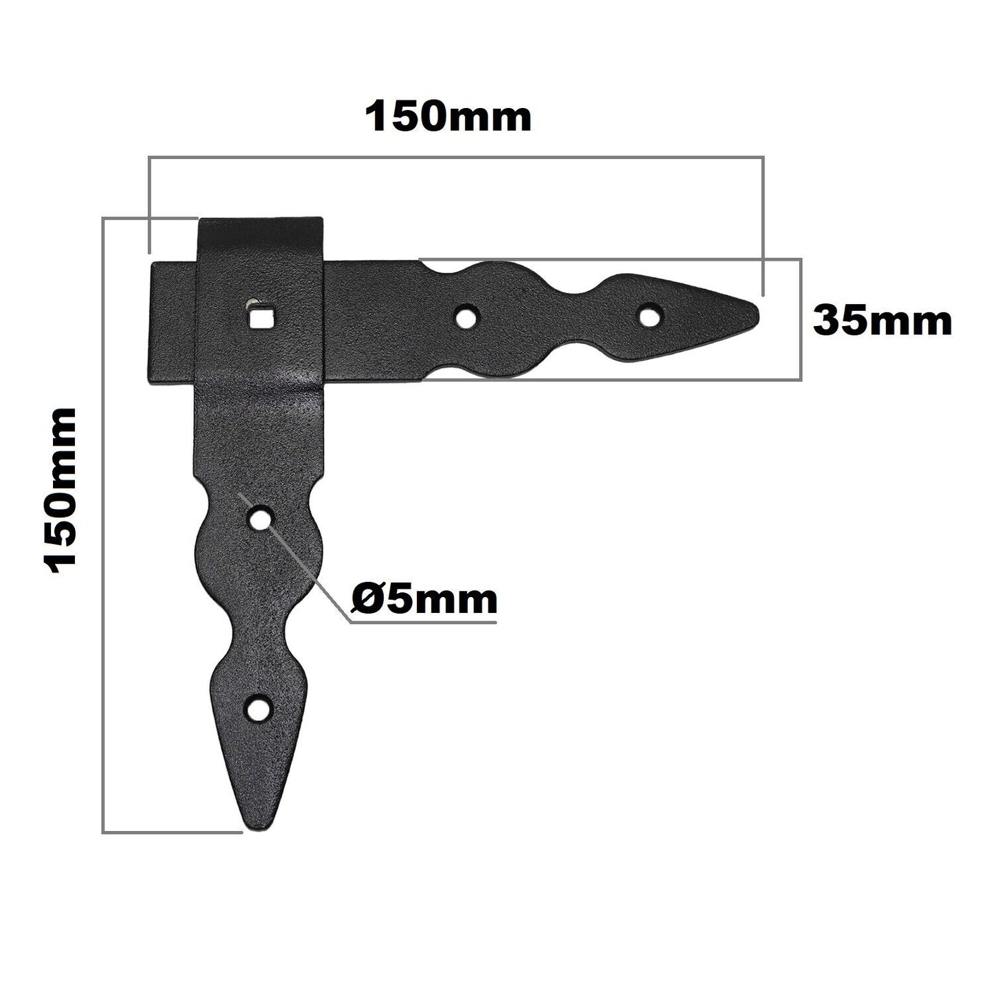 Pack of 2 x Flat Corner L Shape Plate, 150 x 150 mm Black Flat Right Angle Bracket, Powder Coated Steel Repair Brace Support