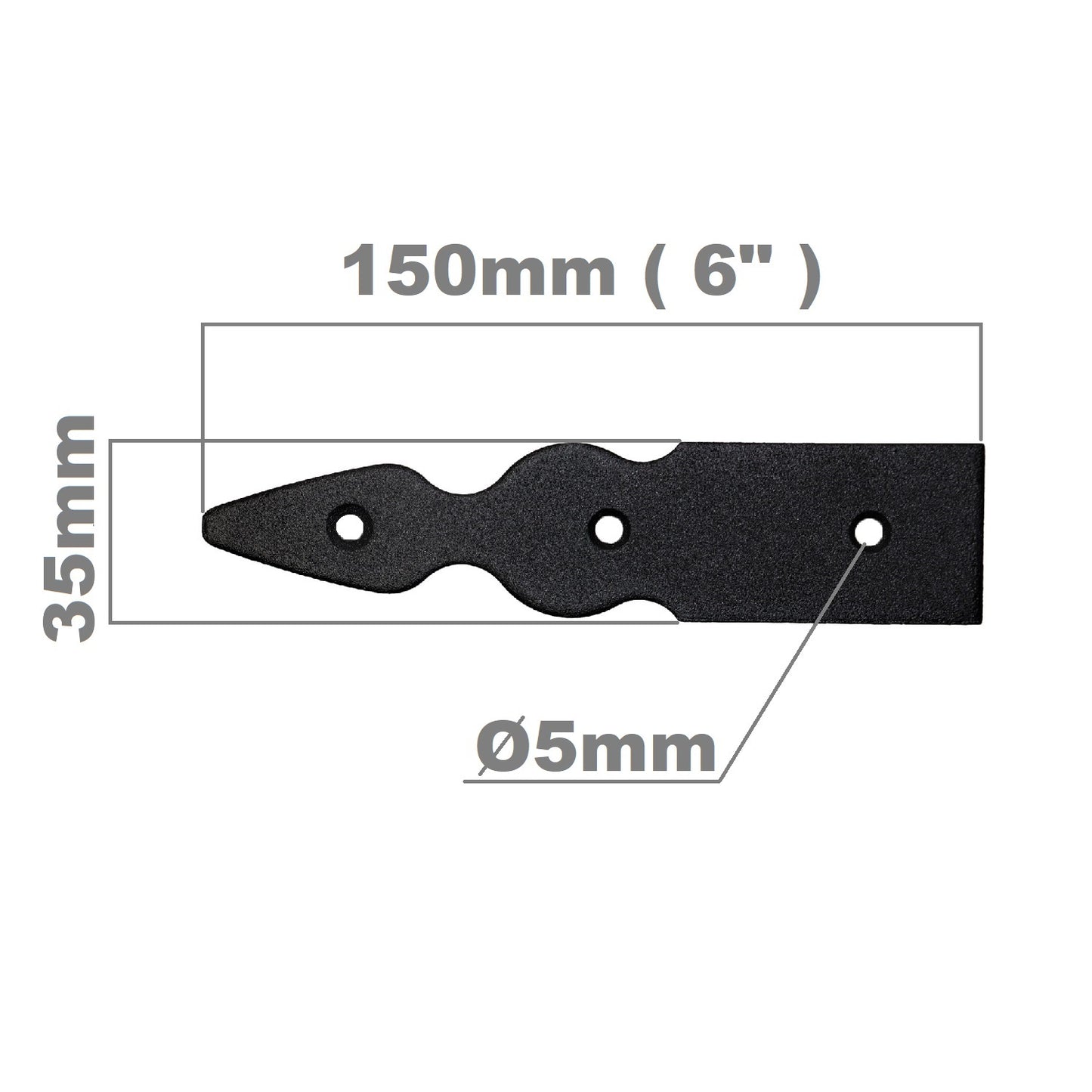 Pack of 2 x 100 mm Dummy Hinge Heads, Vintage False Strap Hinge, Black Steel, Weather Resistant, Rust Proof Powder Coating