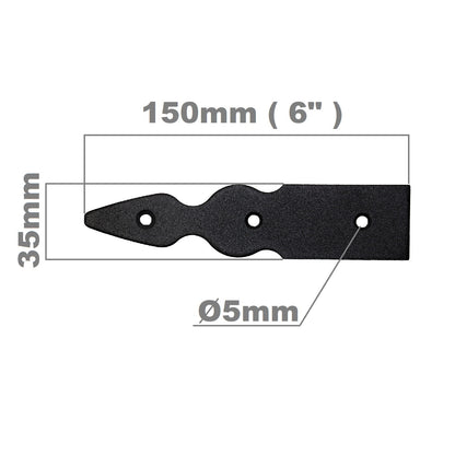 Pack of 2 x 100 mm Dummy Hinge Heads, Vintage False Strap Hinge, Black Steel, Weather Resistant, Rust Proof Powder Coating