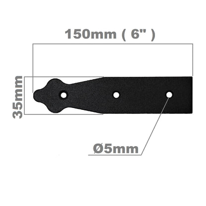 Pack of 1 x 150 mm Dummy Hinge Head, Black Steel, Vintage False Strap Hinge, Weather Resistant, Rust Proof Powder Coating