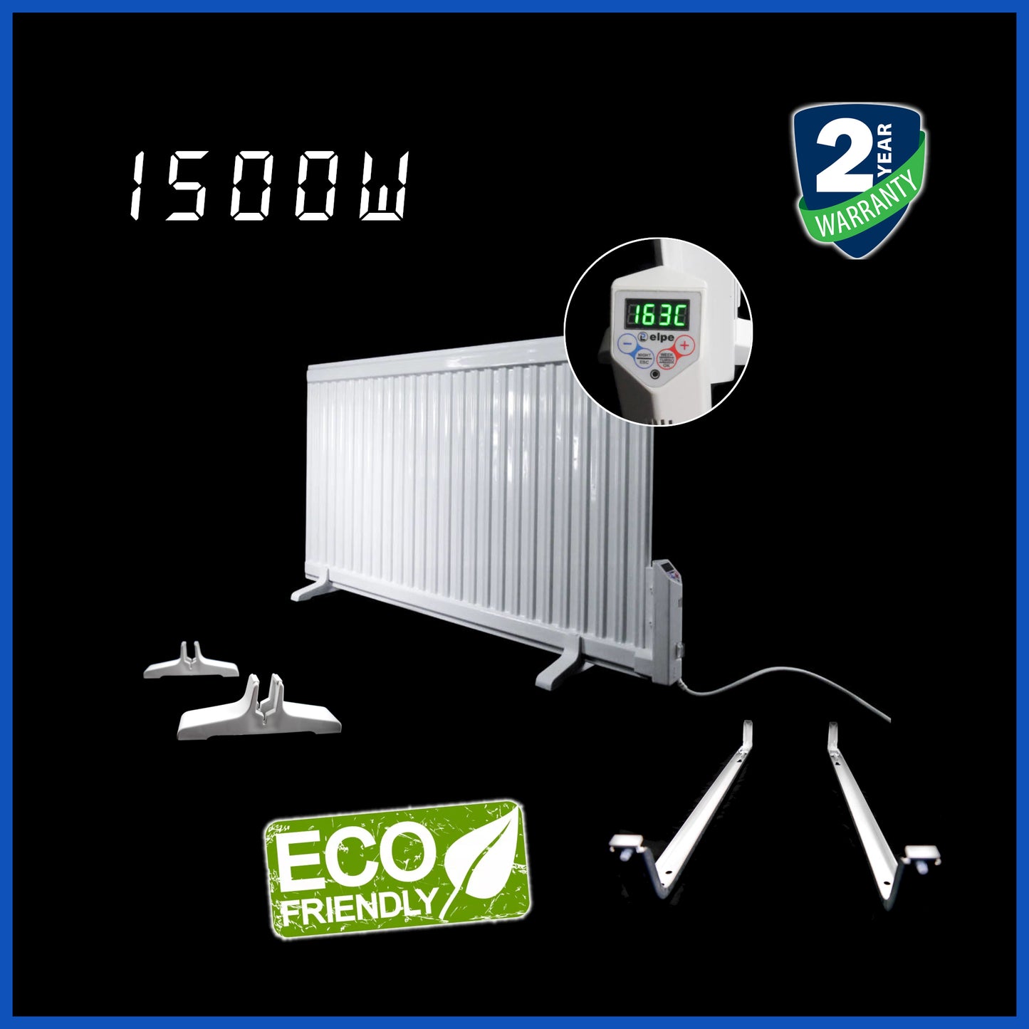 Oil Filled Electric Radiator Heater Wall Mounted or Portable with LCD Thermostat Programmable (1500W - 780mm x 660mm)