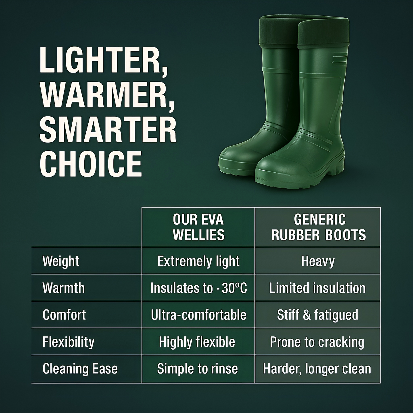 Green Mens Thermal Waterproof Wellington Boots - Lightweight EVA Fleece Lined Insulated Wellies - Warm Fishing (11 UK / 46 EU)