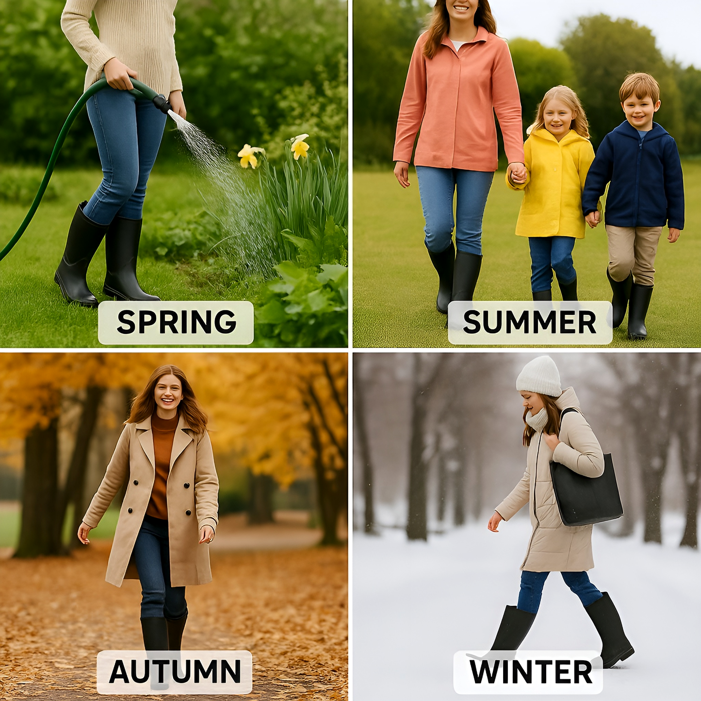 Black PVC Ladies Wellington Boots - Waterproof Rain Boots for Women - Comfortable Easy-Clean Design & Non-Slip Sole (8 UK / 41 EU)