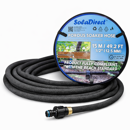 Soaker Hose, Porous Pipe, 15 m / 49.2 ft Long with Connectors, REACH Compliant, Water Saving up to 70%