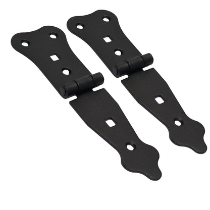 Pack of 2 x 100 mm Narrow T-Hinge Black, Vintage Steel Tee Hinges, Weather Resistant, Rust Proof Powder Coating, T Strap Hinges