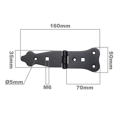 Pack of 1 x 100 mm Narrow T-Hinge Black, Vintage Steel Tee Hinges, Weather Resistant, Rust Proof Powder Coating, T Strap Hinges