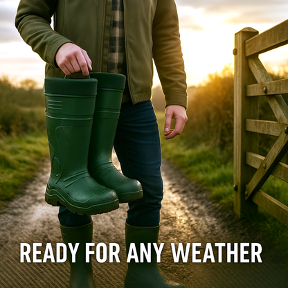 Green Mens Thermal Waterproof Wellington Boots - Lightweight EVA Fleece Lined Insulated Wellies - Warm Fishing (11 UK / 46 EU)