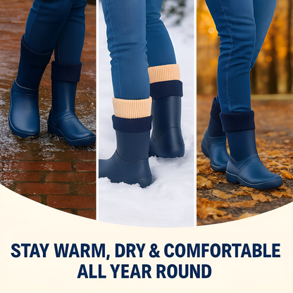 Navy Womens Lightweight EVA Wellington Boots with Warm Fleece Liner - Waterproof Ladies Wellies for Gardening (4 UK / 37 EU)