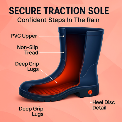 Navy PVC Ladies Wellington Boots - Waterproof Rain Boots for Women - Comfortable Easy-Clean Design & Non-Slip Sole (5 UK / 38 EU)