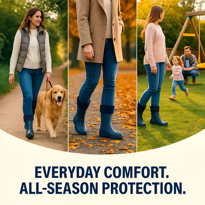 Navy Womens Lightweight EVA Wellington Boots with Warm Fleece Liner - Waterproof Ladies Wellies for Gardening (8 UK / 41 EU)