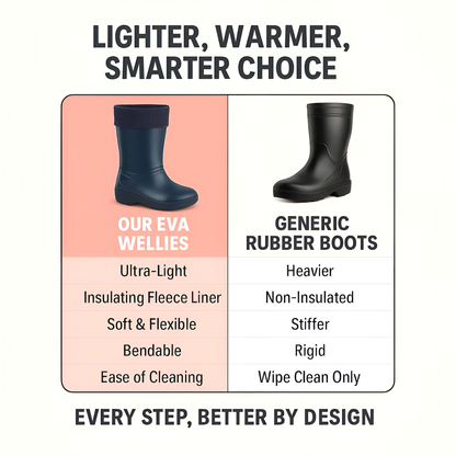 Navy Womens Lightweight EVA Wellington Boots with Warm Fleece Liner - Waterproof Ladies Wellies for Gardening (6 UK / 39 EU)
