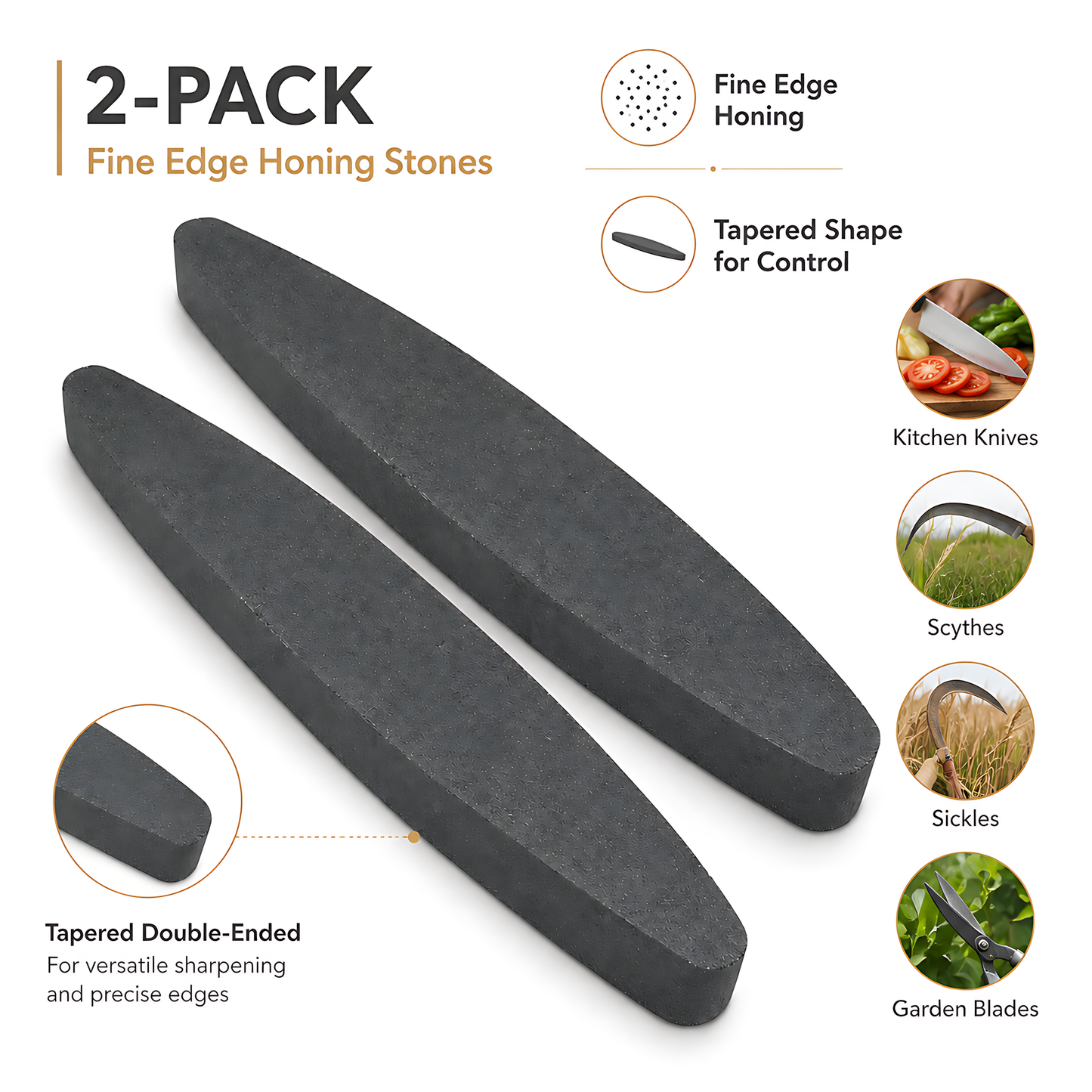 2 x Sharpening Stones 23cm Fine Grain Whetstones for Kitchen Knives, Scythes, Sickles, Garden Blades, Fine Edge Honing