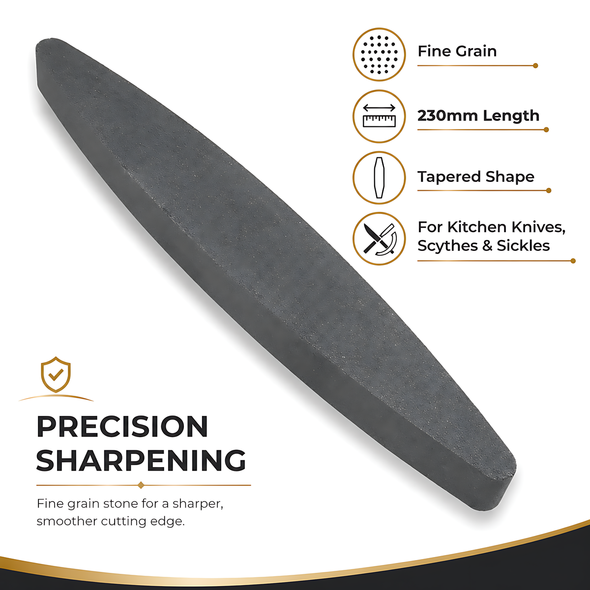 Double-Sided Sharpening Stone 230 mm / 9" - Oval Whetstone for Knives, Scythes, Chisels, Blades, Scissors, Tools - Fine Grit