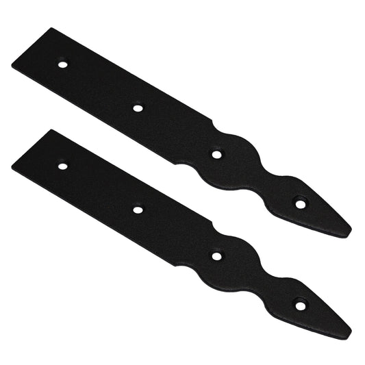 Pack of 2 x 200 mm Dummy Hinge Heads, Vintage False Strap Hinge, Black Steel, Weather Resistant, Rust Proof Powder Coating