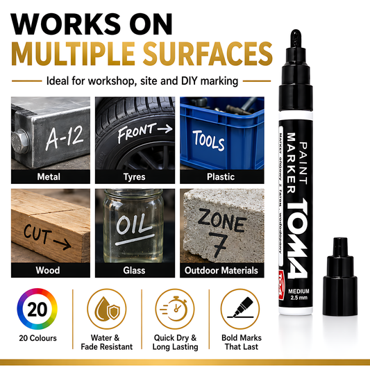 20 Colours Set of Oil-Based Paint Marker Pens Permanent - 2.5mm Round Tip, Fast-Drying Waterproof Ink - Universal for All Surfaces