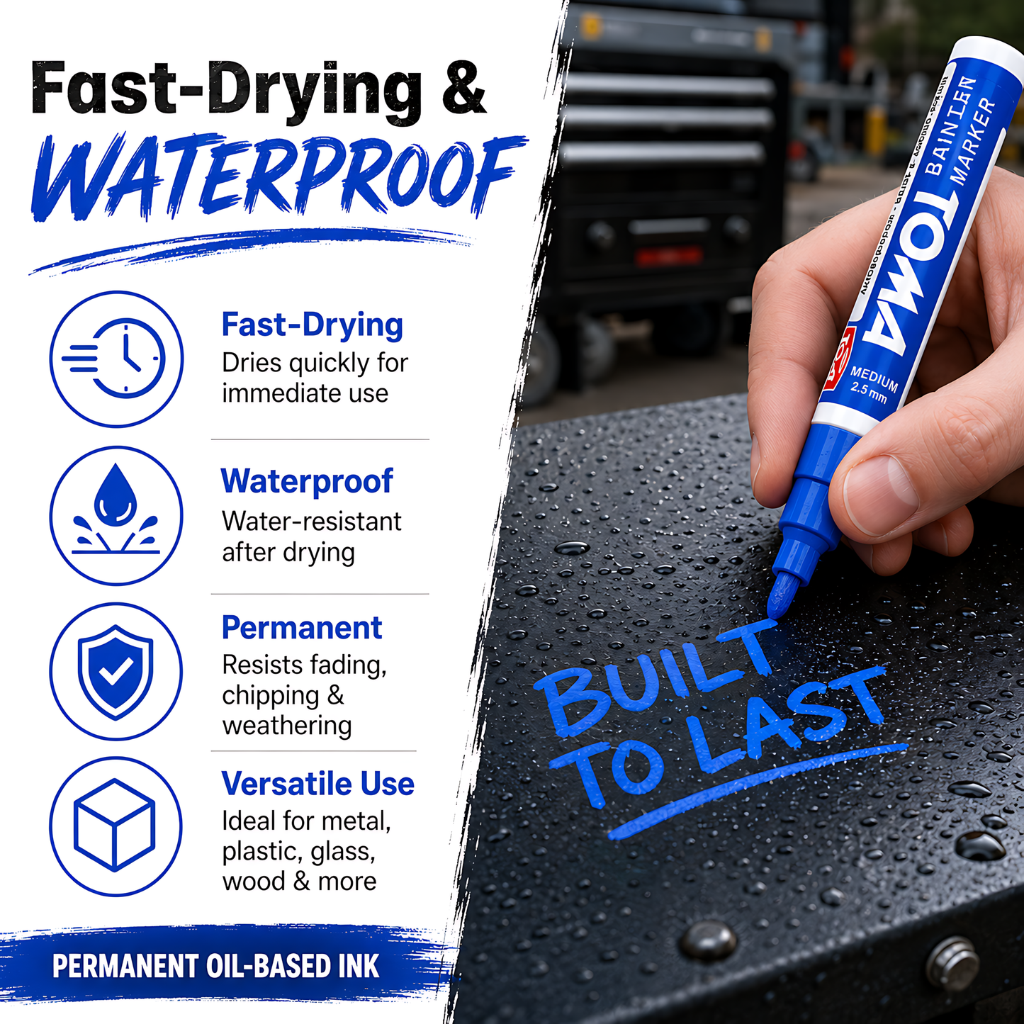20 Colours Set of Oil-Based Paint Marker Pens Permanent - 2.5mm Round Tip, Fast-Drying Waterproof Ink - Universal for All Surfaces