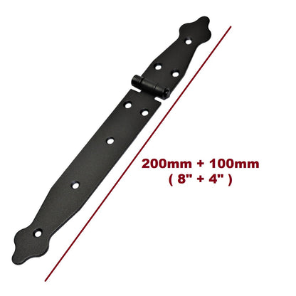 1 Pc x 100+200 mm Backflap Hinge Black, Steel Back Flap Hinges, Weather Resistant, Rust Proof Powder Coating, Strap Hinges