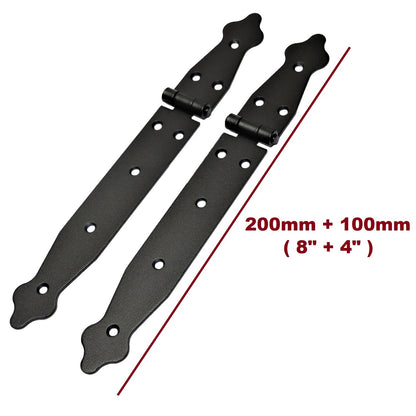 2 Pcs x 100+200 mm Backflap Hinge Black, Steel Back Flap Hinges, Weather Resistant, Rust Proof Powder Coating, Strap Hinges