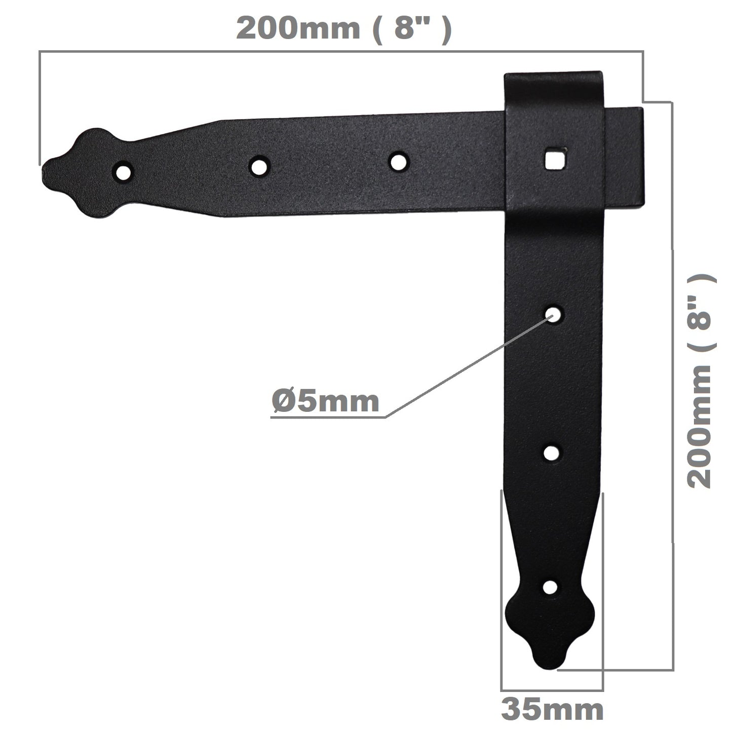 Pack of 2 x Flat Corner L Shape Plate, 200 x 200 mm Black Flat Right Angle Bracket, Decorative, Powder Coated Steel Repair Brace
